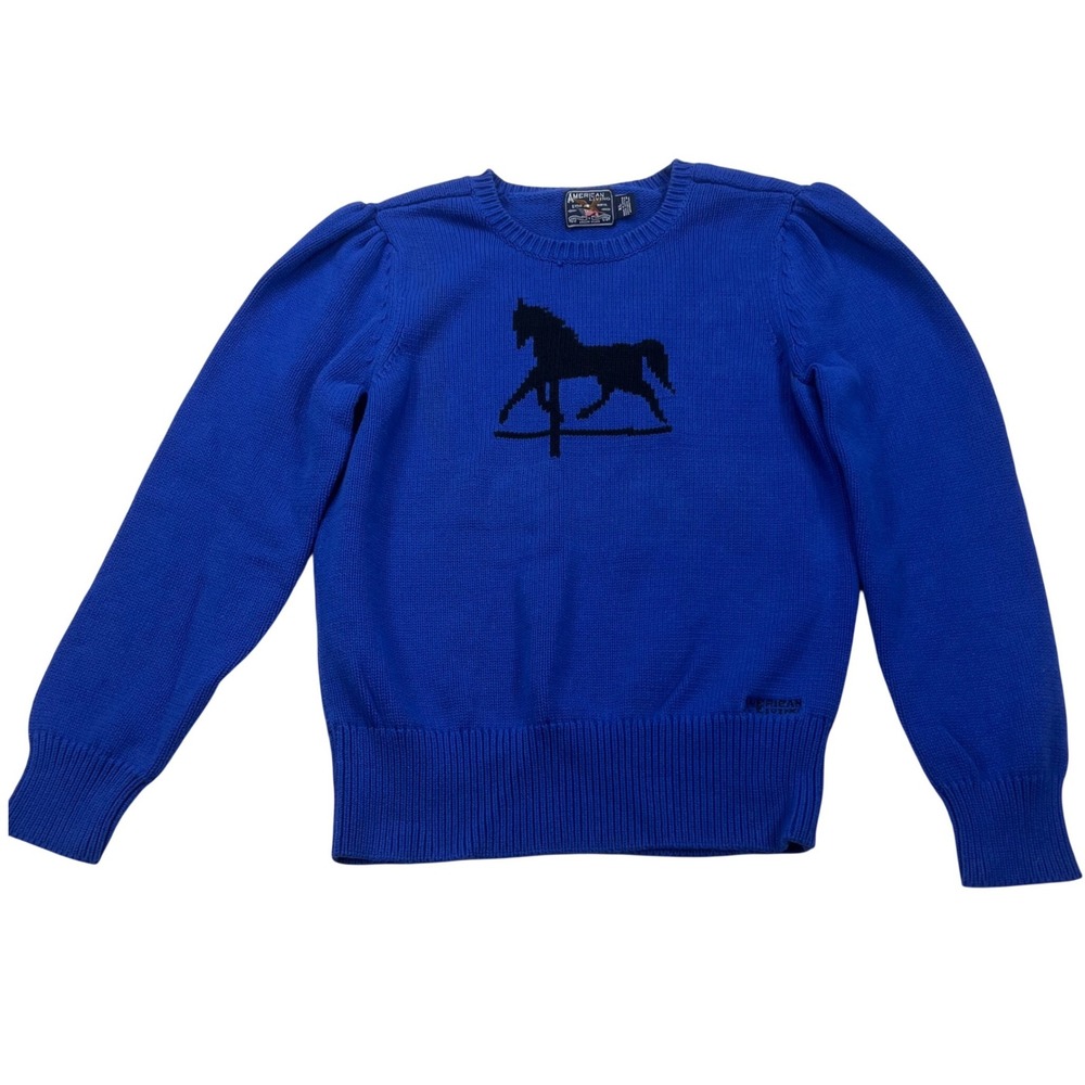 American Living Vibrant Blue XL Glee Carousel Horse Knit Crewneck Sweater